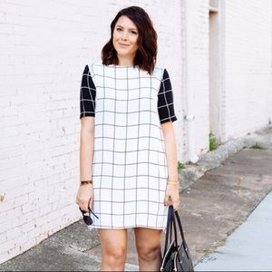 Topshop Monochrome Grid Print Shift Tunic Dress